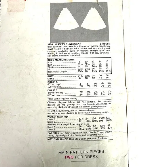 70s Vogue 2976 Sewing Pattern Size12 Stan Herman pull Over Tent Dress Uncut VTG - Picture 7 of 7